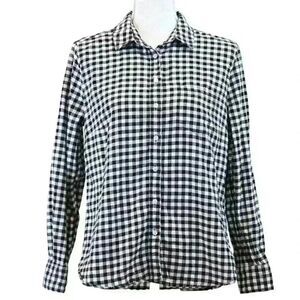 Banana Republic Black Gingham Button Up Long Sleeve Shirt Size Medium Petite